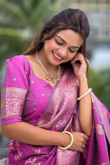 Enigmatic Purple Soft Banarasi Silk Saree With Quixotic Blouse Piece