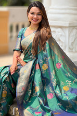 Rhapsody Rama Soft Banarasi Silk Saree With Posh Blouse Piece
