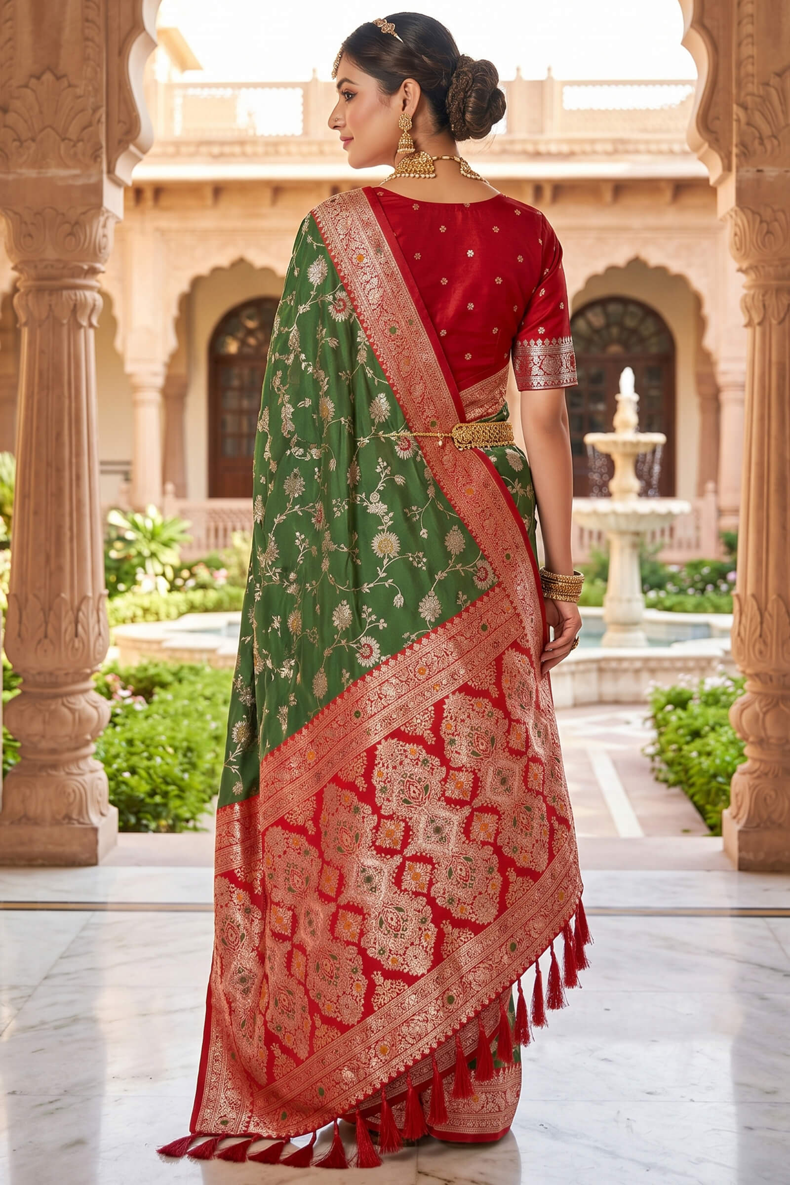 Exemplary Mehndi Pure Zari Weaving Banarasi Silk Saree With Alluring Blouse Piece