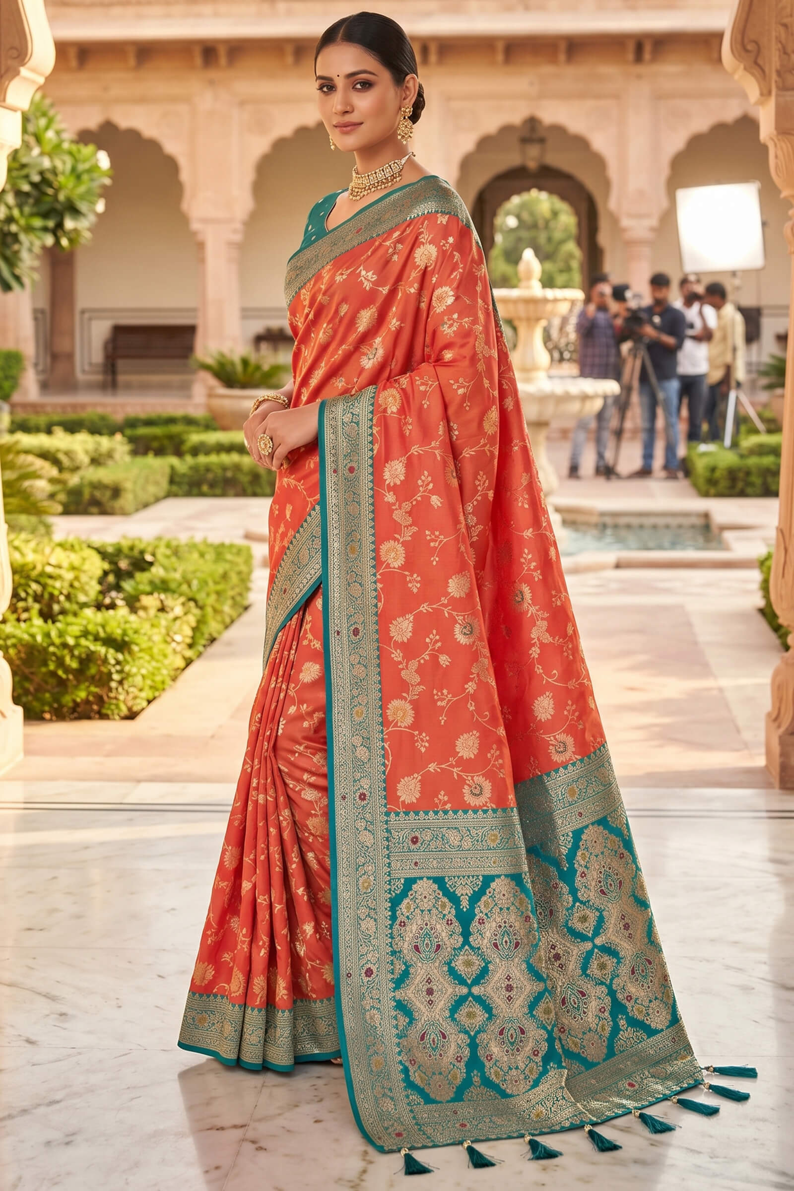 Dulcet Orange Pure Zari Weaving Banarasi Silk Saree With Splendorous Blouse Piece