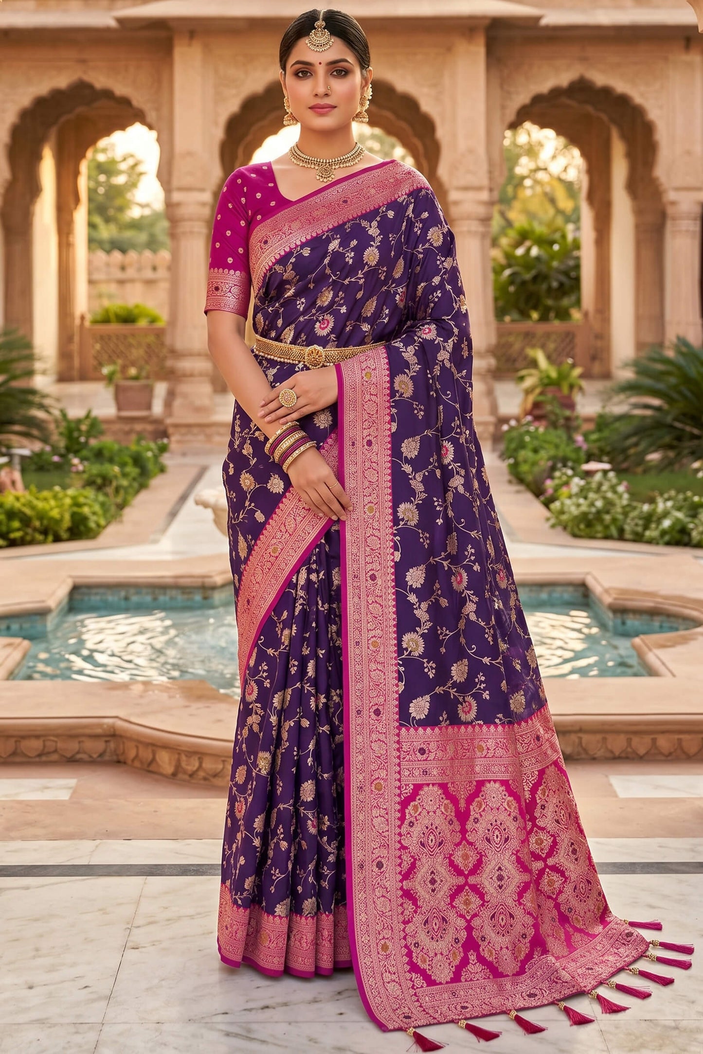 Enticing Purple Pure Zari Weaving Banarasi Silk Saree With Exceptional Blouse Piece