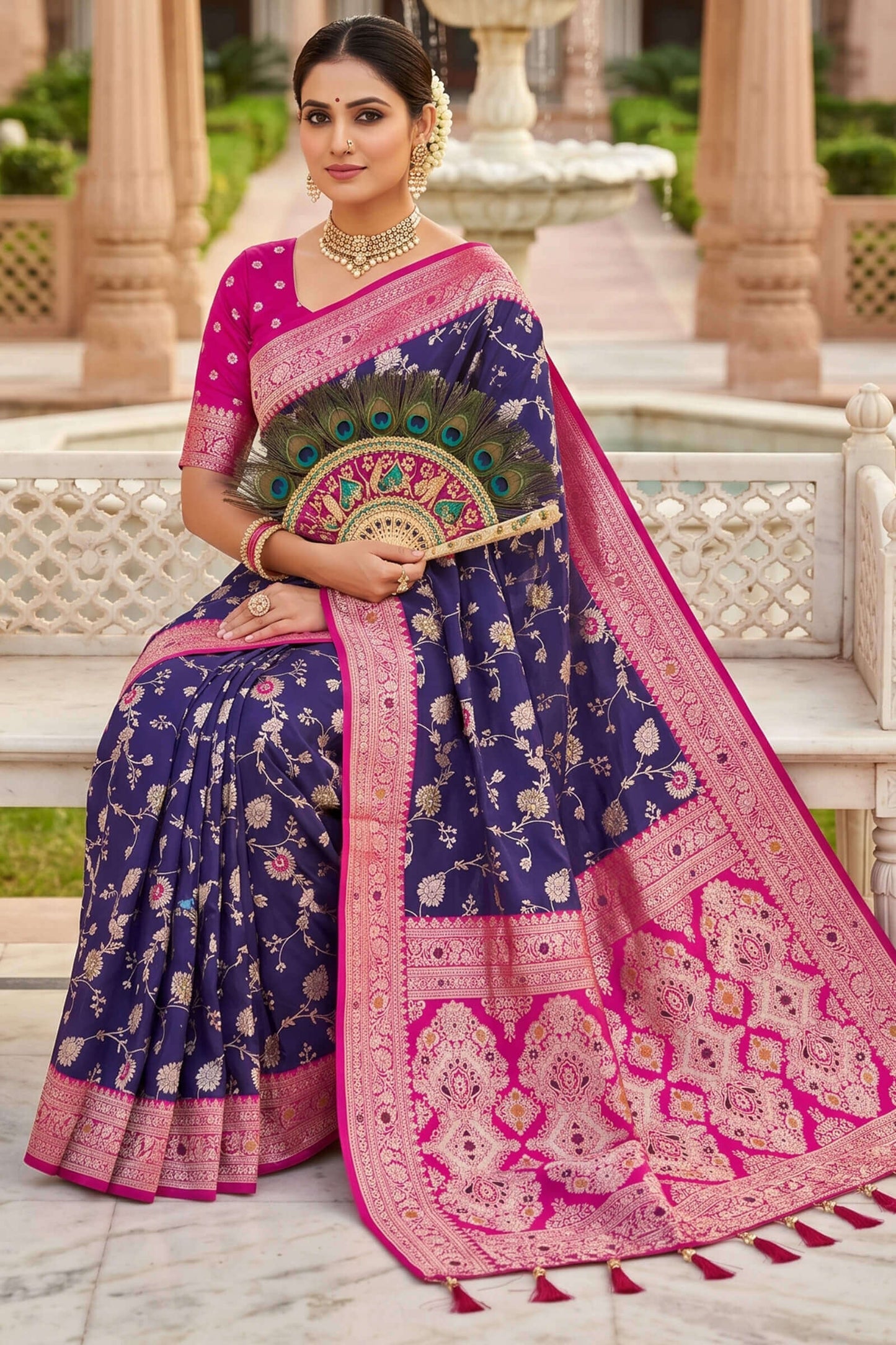 Enticing Purple Pure Zari Weaving Banarasi Silk Saree With Exceptional Blouse Piece