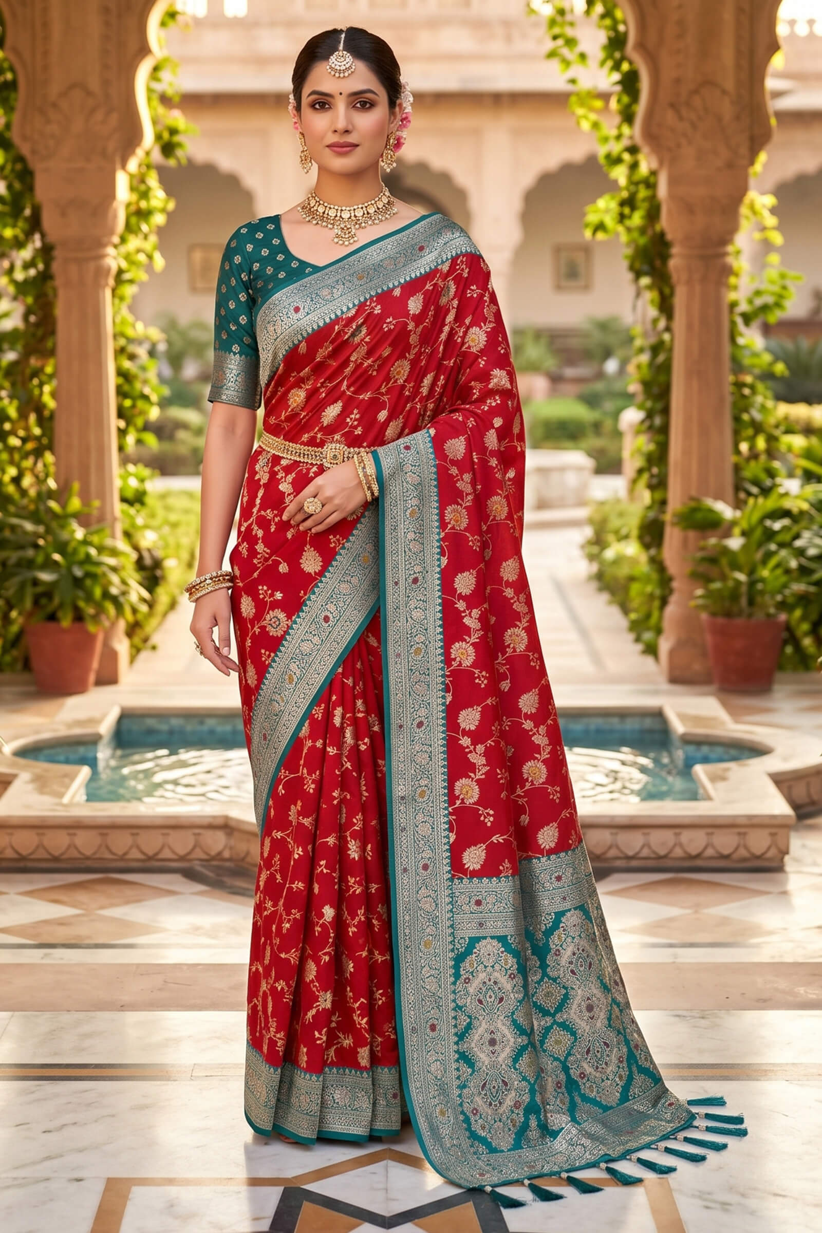 Posh Red Pure Zari Weaving Banarasi Silk Saree With Smashing Blouse Piece