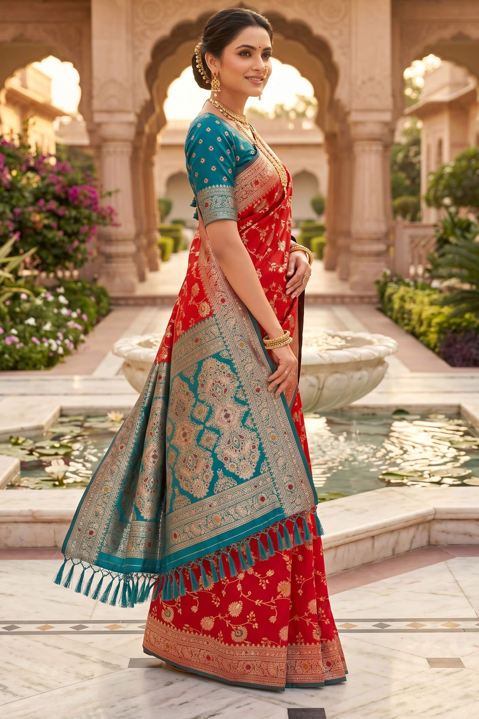Posh Red Pure Zari Weaving Banarasi Silk Saree With Smashing Blouse Piece