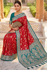 Posh Red Pure Zari Weaving Banarasi Silk Saree With Smashing Blouse Piece