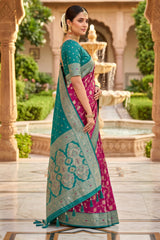 Scintilla Wine Pure Zari Weaving Banarasi Silk Saree With Gossamer Blouse Piece