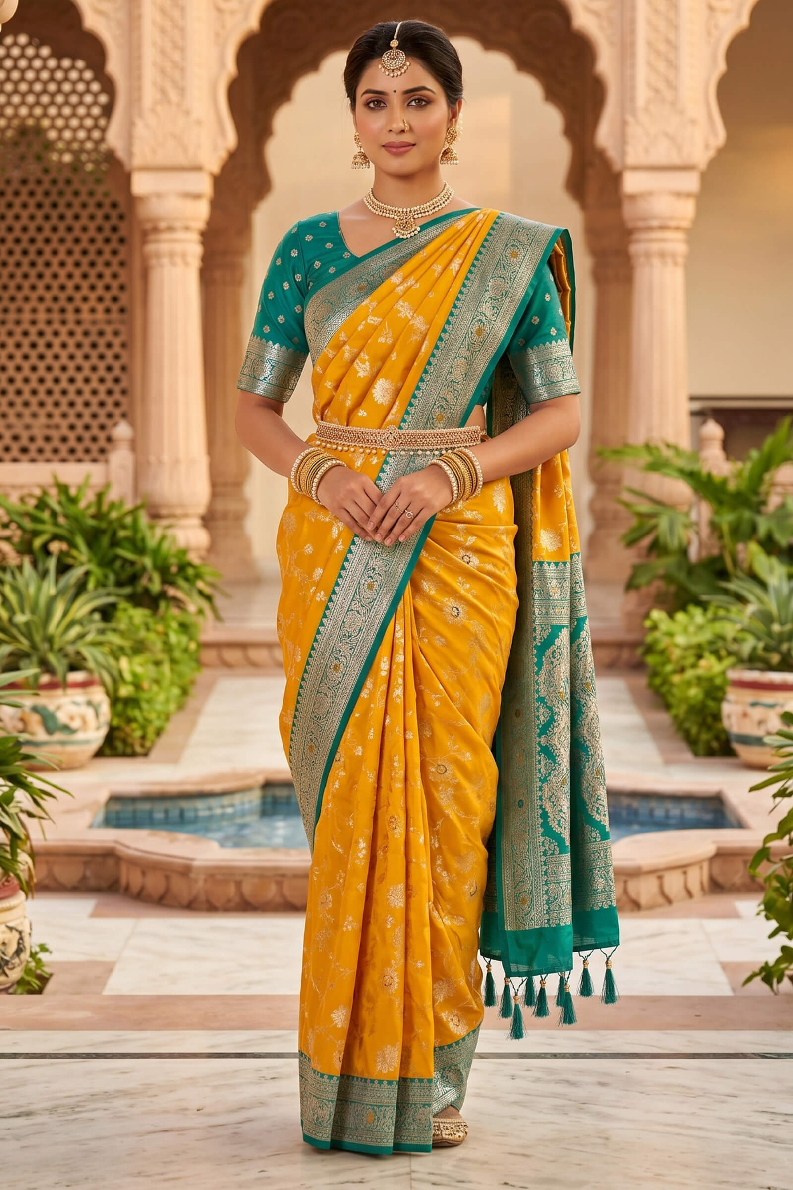 Bewitching Yellow Pure Zari Weaving Banarasi Silk Saree With Classy Blouse Piece