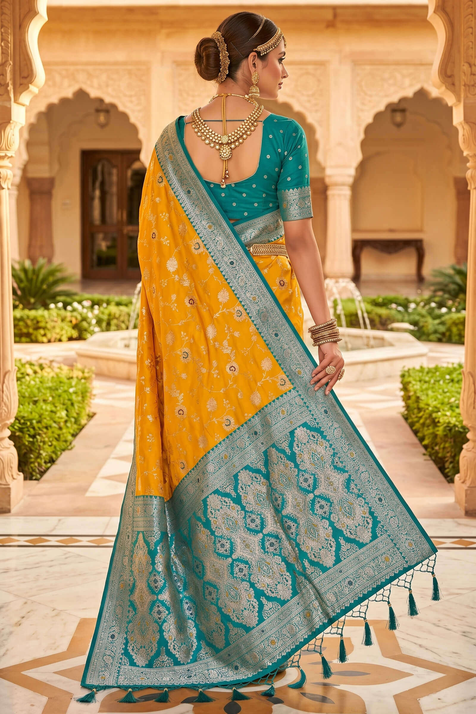 Bewitching Yellow Pure Zari Weaving Banarasi Silk Saree With Classy Blouse Piece