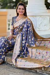 Engrossing Blue Soft Banarasi Silk Saree With Desiring Blouse Piece