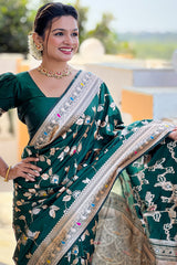 Glowing Dark Green Soft Banarasi Silk Saree With Radiant Blouse Piece