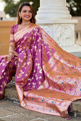 Captivating Lavender Soft Banarasi Silk Saree With Delectable Blouse Piece