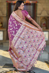 Captivating Lavender Soft Banarasi Silk Saree With Delectable Blouse Piece