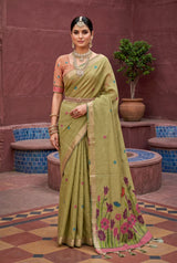 Lassitude Green Pure Munga Cotton Silk Saree With Stunning Blouse Piece