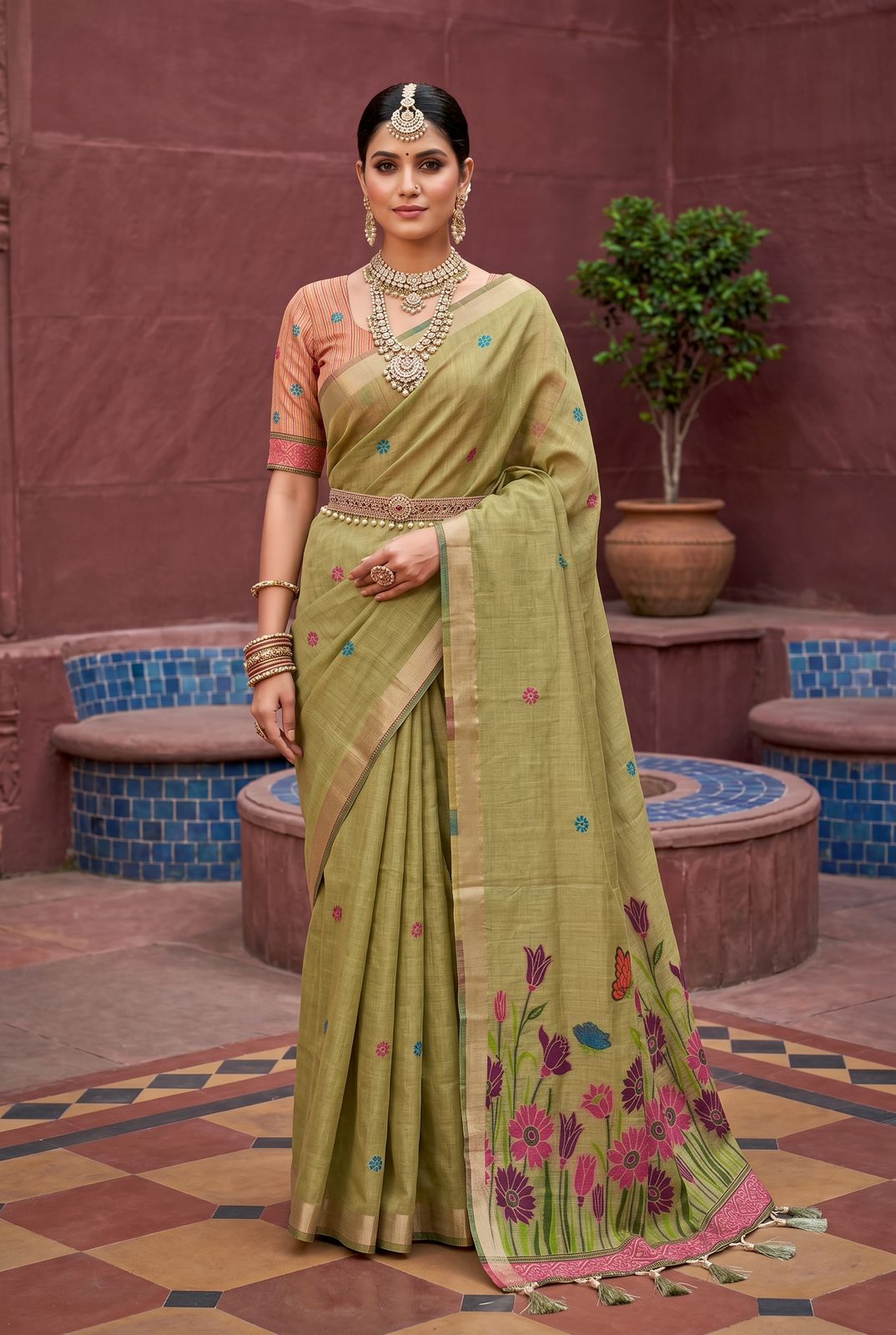 Lassitude Green Pure Munga Cotton Silk Saree With Stunning Blouse Piece