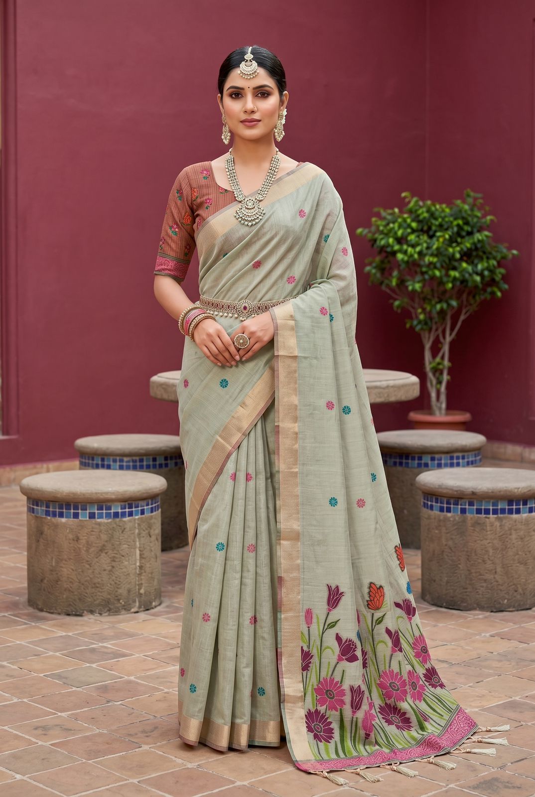 Dalliance Grey Pure Munga Cotton Silk Saree With Surpassing Blouse Piece