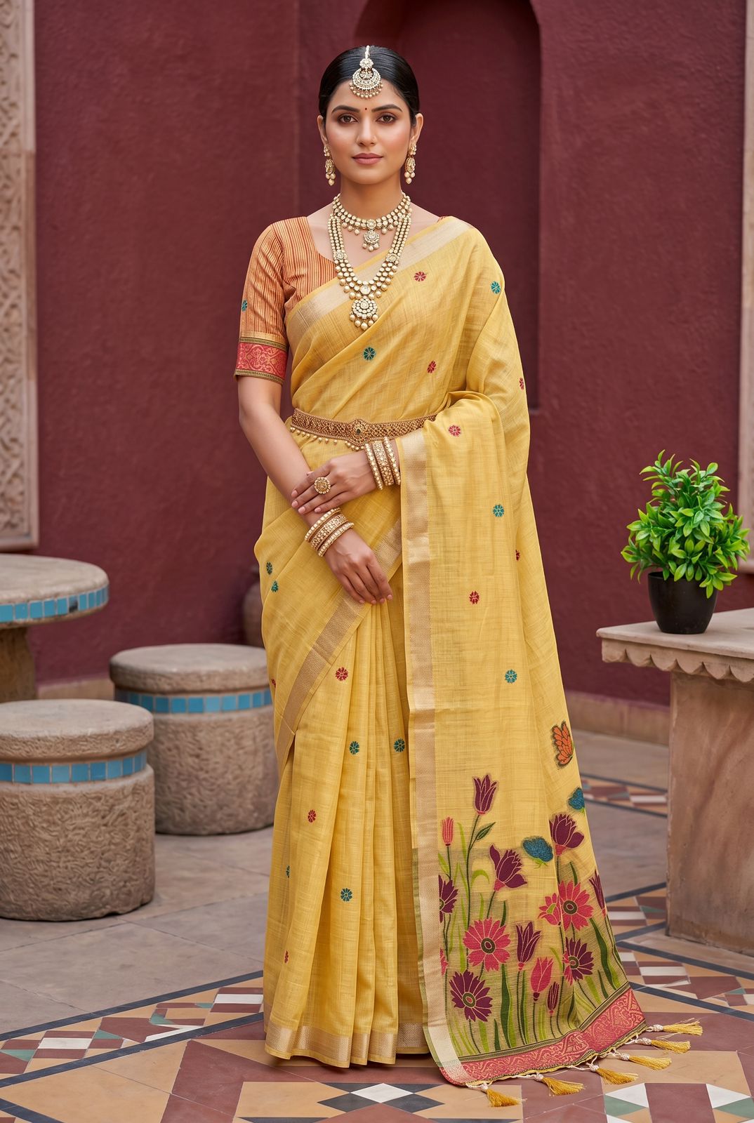 Radiant Yellow Pure Munga Cotton Silk Saree With Flameboyant Blouse Piece