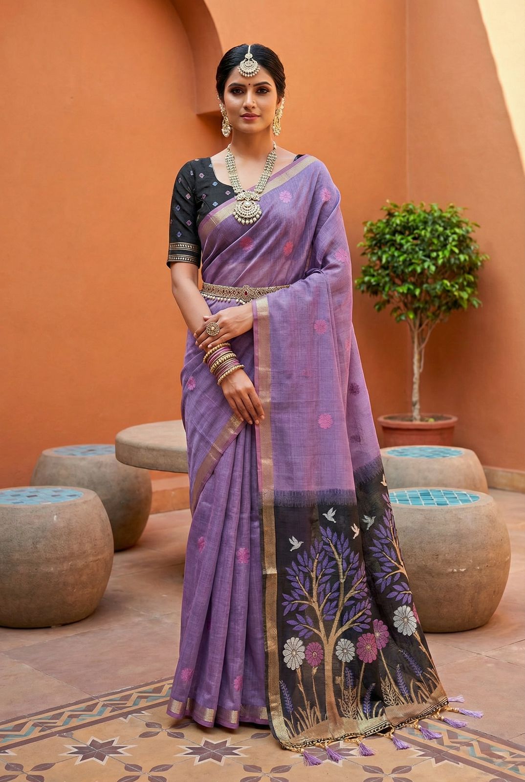Allure Lavender Pure Munga Cotton Silk Saree With Classic Blouse Piece
