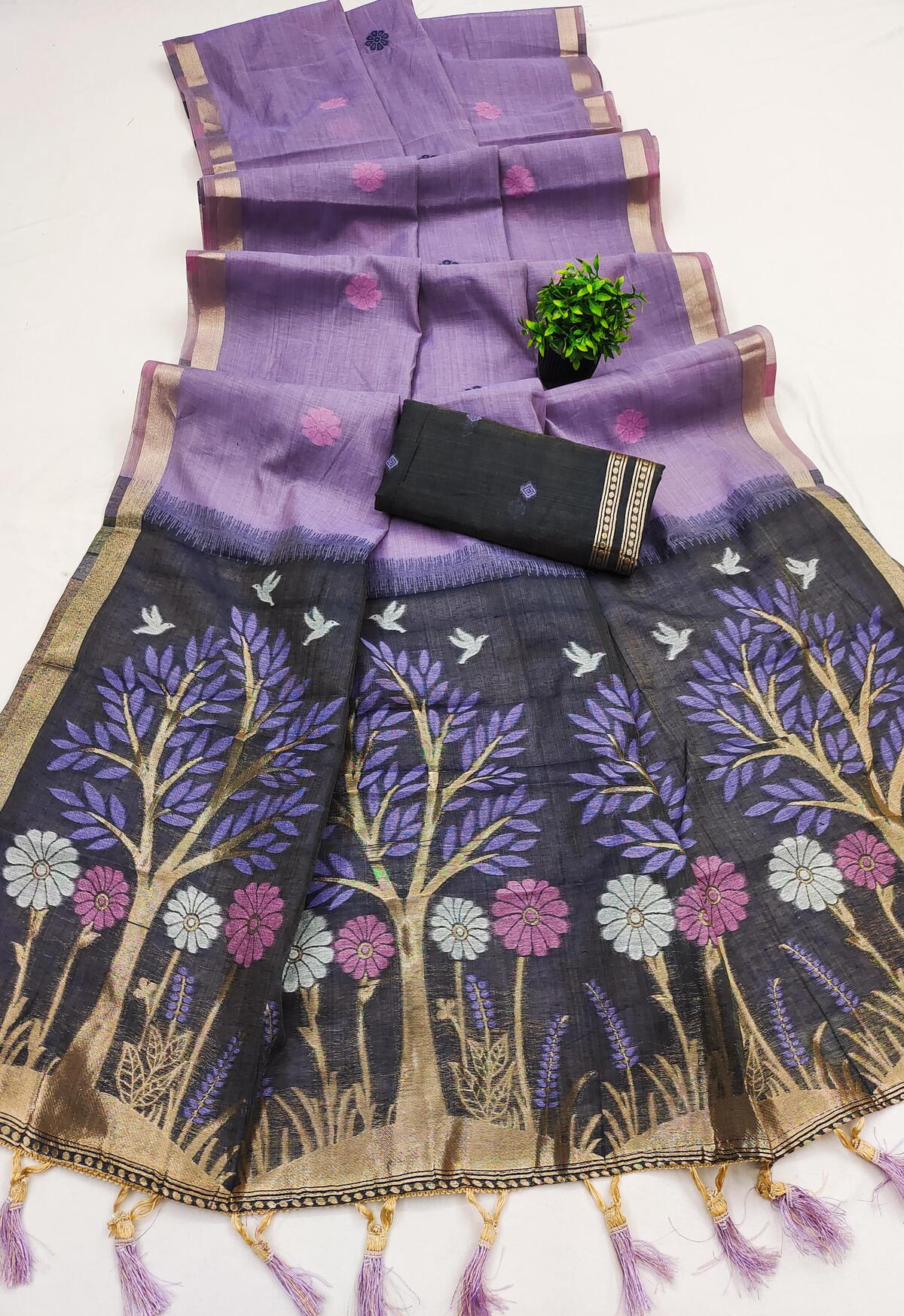 Allure Lavender Pure Munga Cotton Silk Saree With Classic Blouse Piece