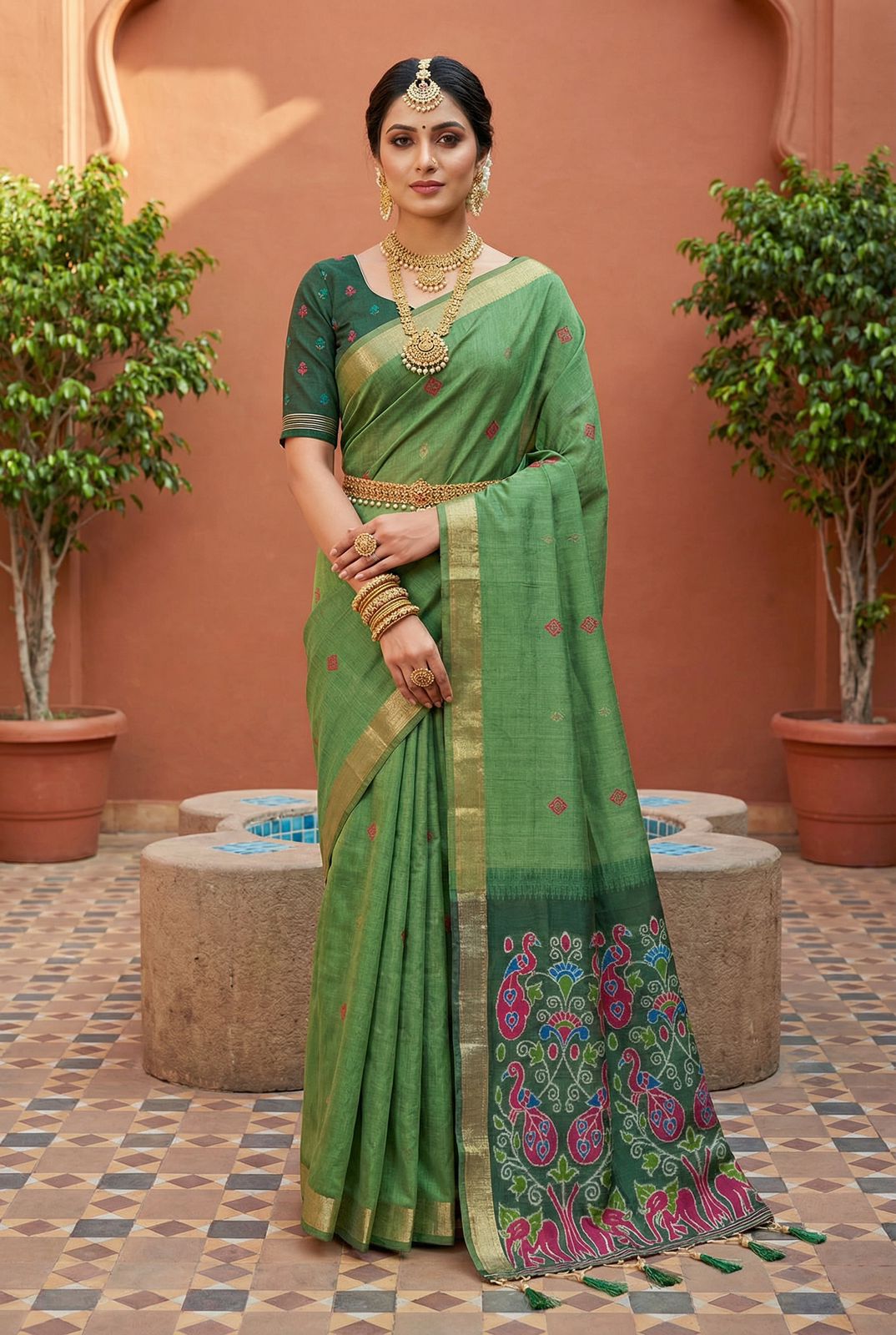 Prettiest Green Pure Munga Cotton Silk Saree With Verdant Blouse Piece