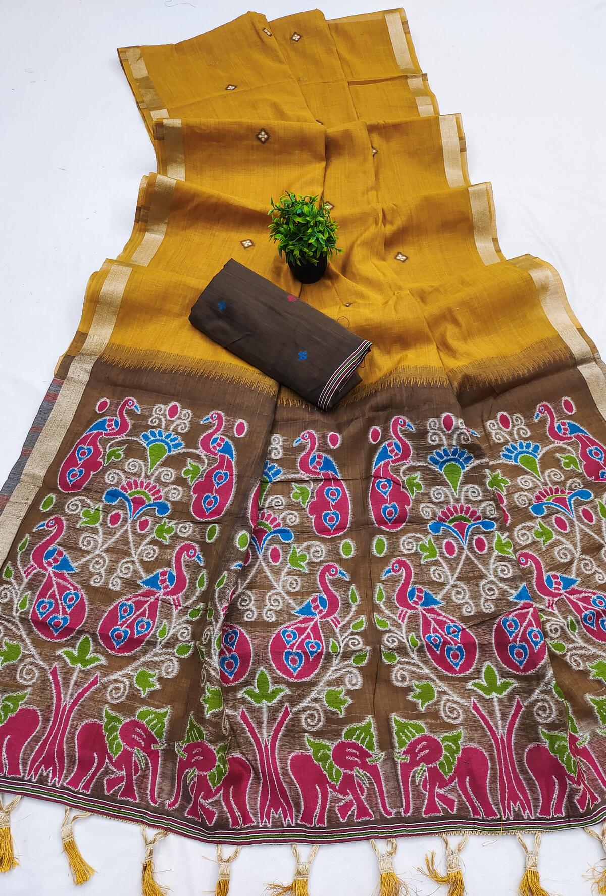 Wonderful Mustard Pure Munga Cotton Silk Saree With Radiant Blouse Piece