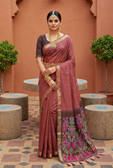 Exceptional Pink Pure Munga Cotton Silk Saree With Jazzy Blouse Piece