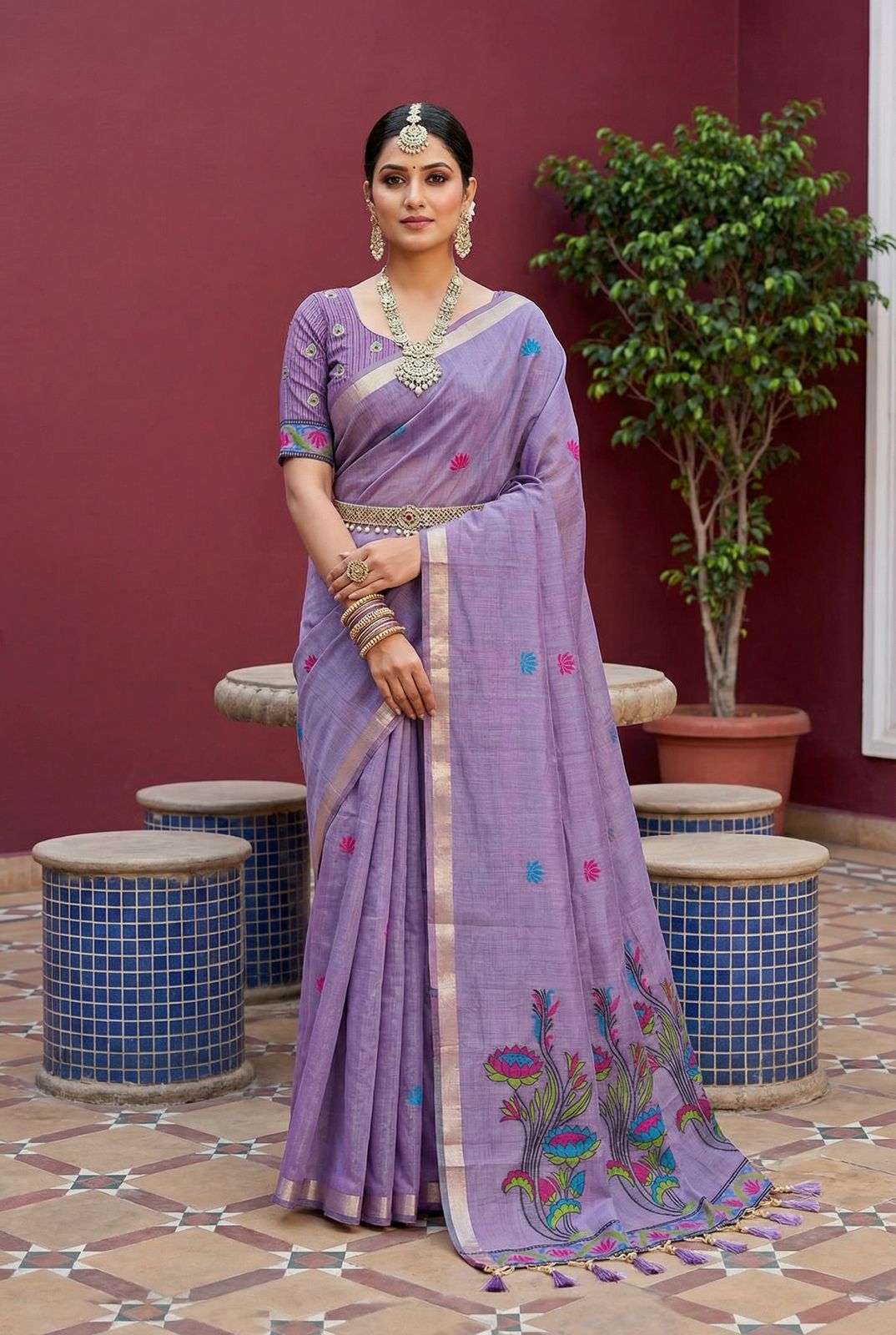 Stunner Lavender Pure Munga Cotton Silk Saree With Smashing Blouse Piece
