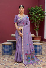Stunner Lavender Pure Munga Cotton Silk Saree With Smashing Blouse Piece