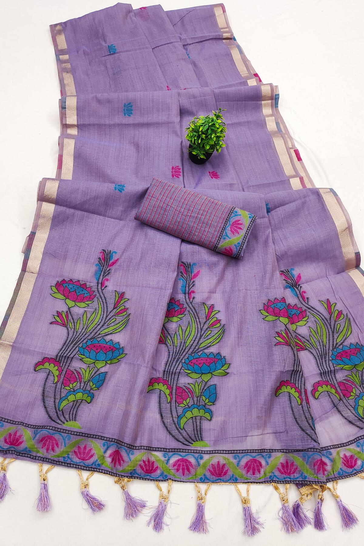 Stunner Lavender Pure Munga Cotton Silk Saree With Smashing Blouse Piece