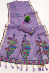 Stunner Lavender Pure Munga Cotton Silk Saree With Smashing Blouse Piece