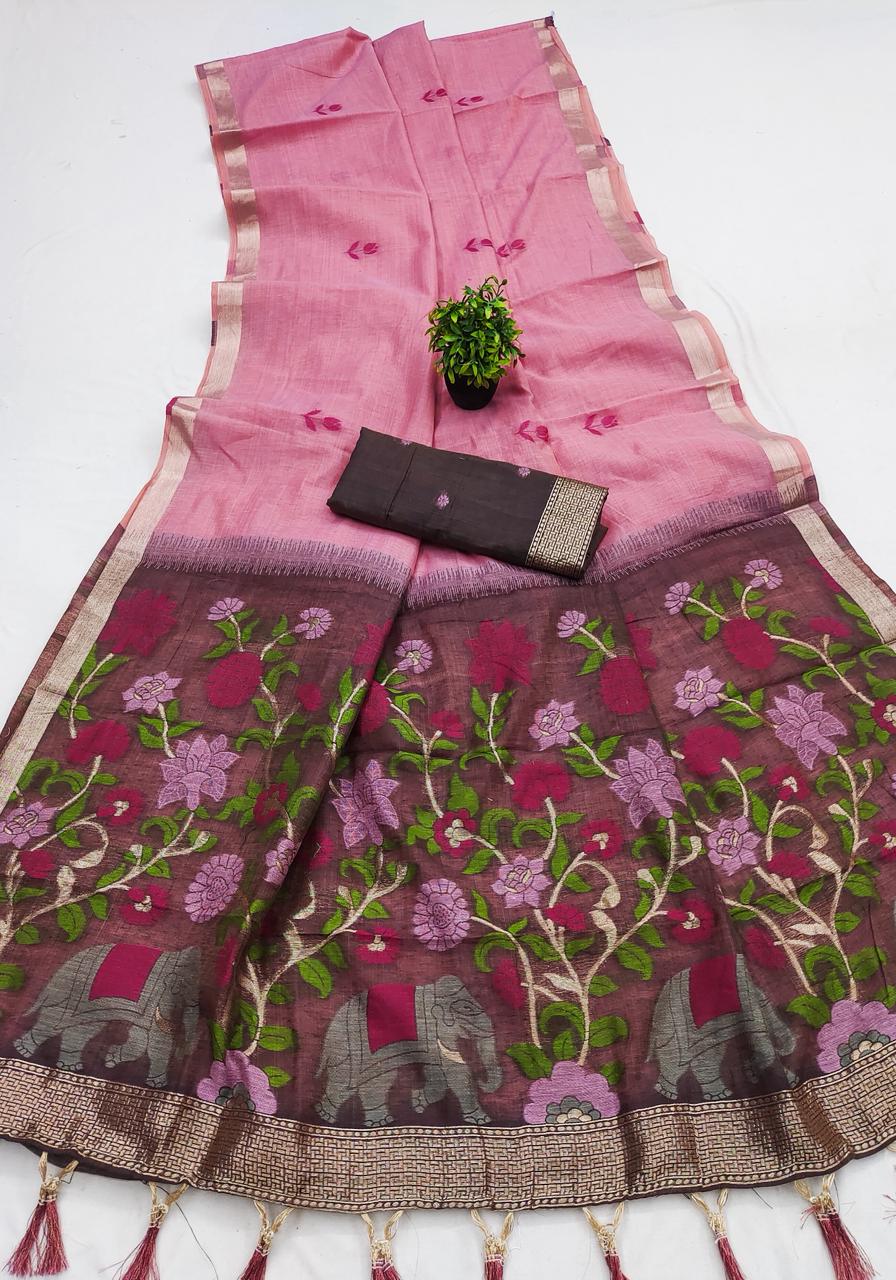 Panoply Pink Pure Munga Cotton Silk Saree With Sensational Blouse Piece