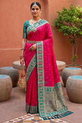 Alluring Dark Pink Pure Zari Weaving Banarasi Silk Saree With Propinquity Blouse Piece