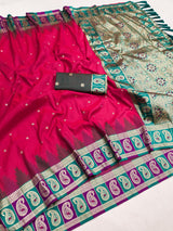 Alluring Dark Pink Pure Zari Weaving Banarasi Silk Saree With Propinquity Blouse Piece