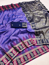 Ideal Lavender Pure Zari Weaving Banarasi Silk Saree With Desuetude Blouse Piece