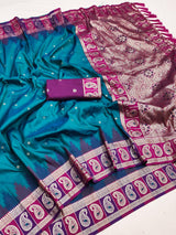 Engaging Rama Pure Zari Weaving Banarasi Silk Saree With Beauteous Blouse Piece