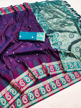 Fairytale Royal Purple Pure Zari Weaving Banarasi Silk Saree With Luxuriant Blouse Piece
