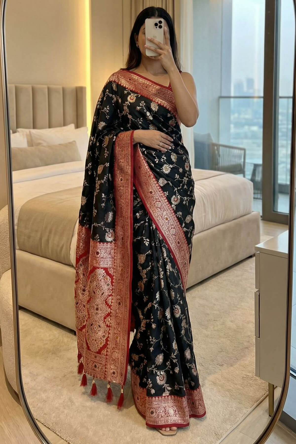 Seraglio Black Pure Zari Weaving Banarasi Silk Saree With Diaphanous Blouse Piece