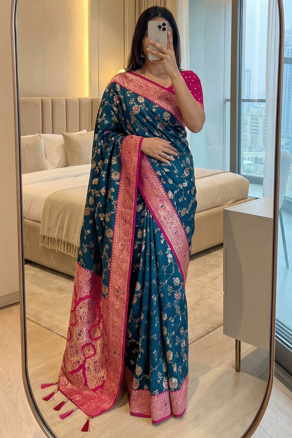 Ratatouille Blue Pure Zari Weaving Banarasi Silk Saree With Flameboyant Blouse Piece