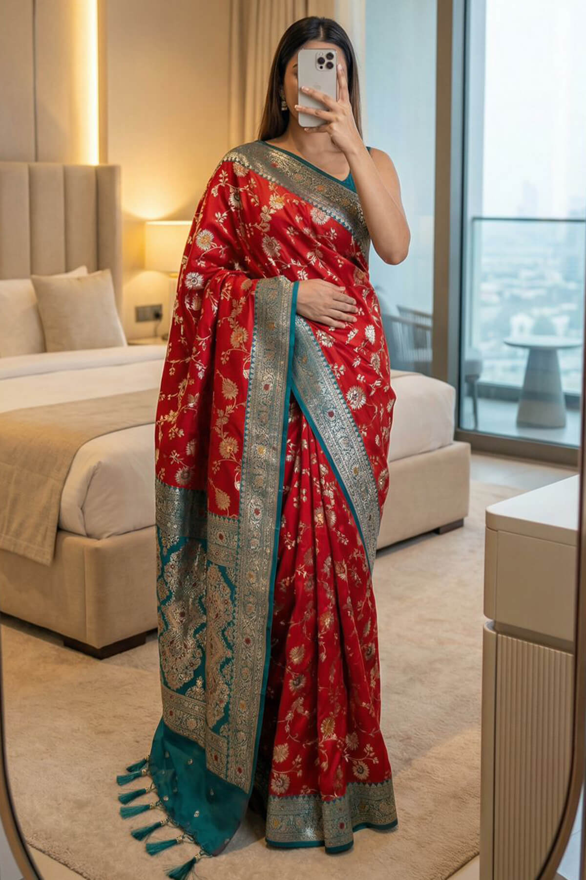 Scintilla Red Pure Zari Weaving Banarasi Silk Saree With Desuetude Blouse Piece