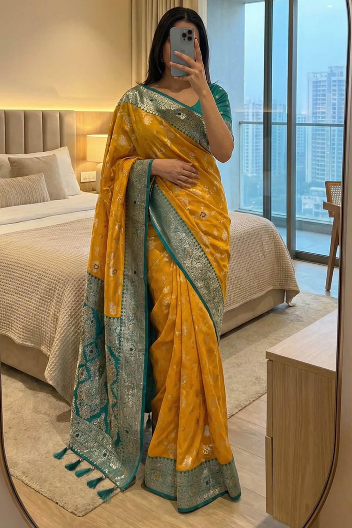 Energetic Yellow Pure Zari Weaving Banarasi Silk Saree With Amiable Blouse Piece