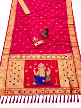 Fragrant Dark Pink Paithani Silk Saree With Pleasurable Blouse Piece