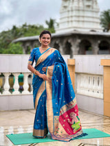 Nemesis Firozi Paithani Silk Saree With Mesmeric Blouse Piece
