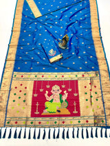 Nemesis Firozi Paithani Silk Saree With Mesmeric Blouse Piece