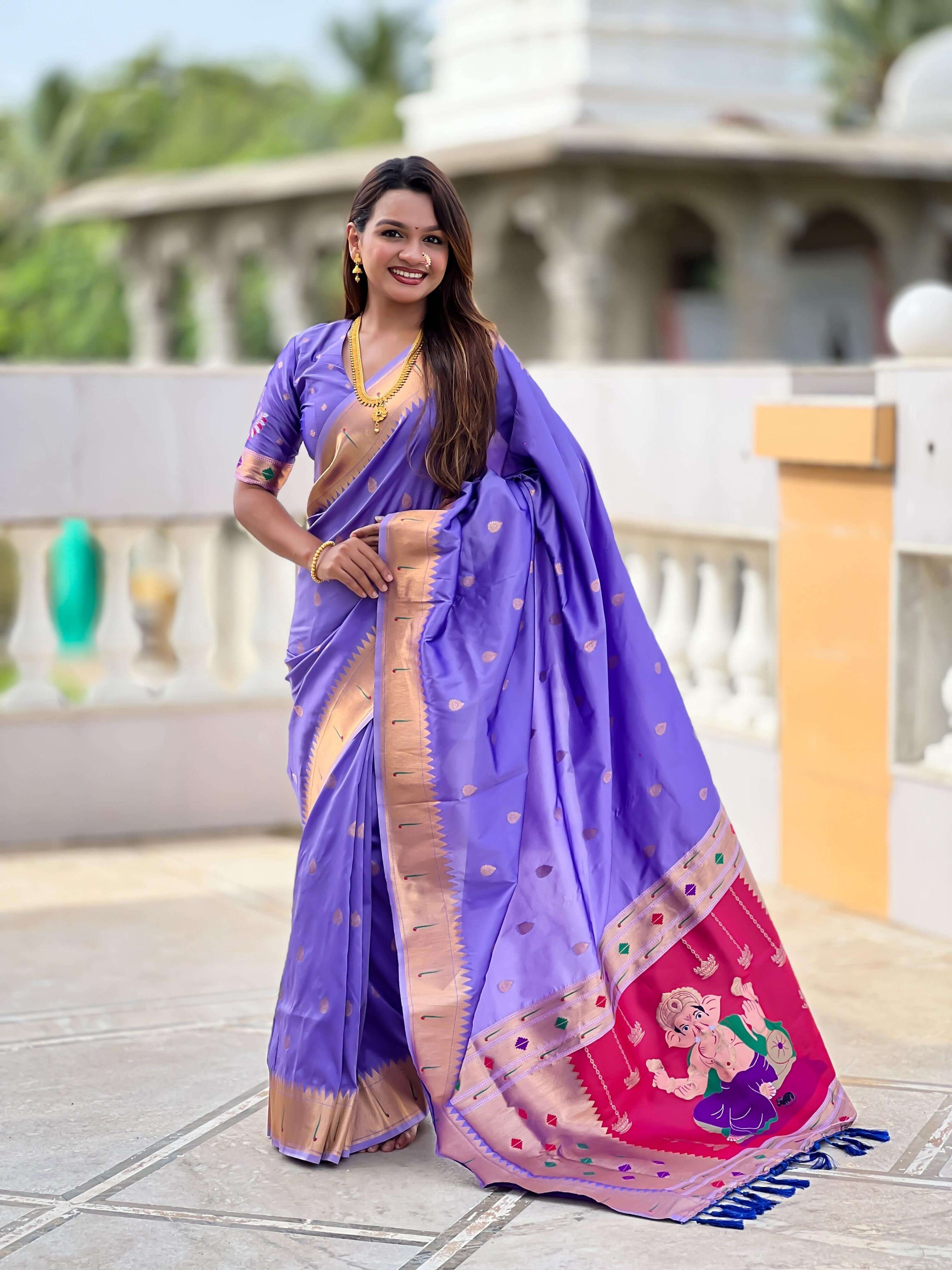 Devastating Lavender Paithani Silk Saree With Angelic Blouse Piece
