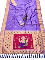 Devastating Lavender Paithani Silk Saree With Angelic Blouse Piece