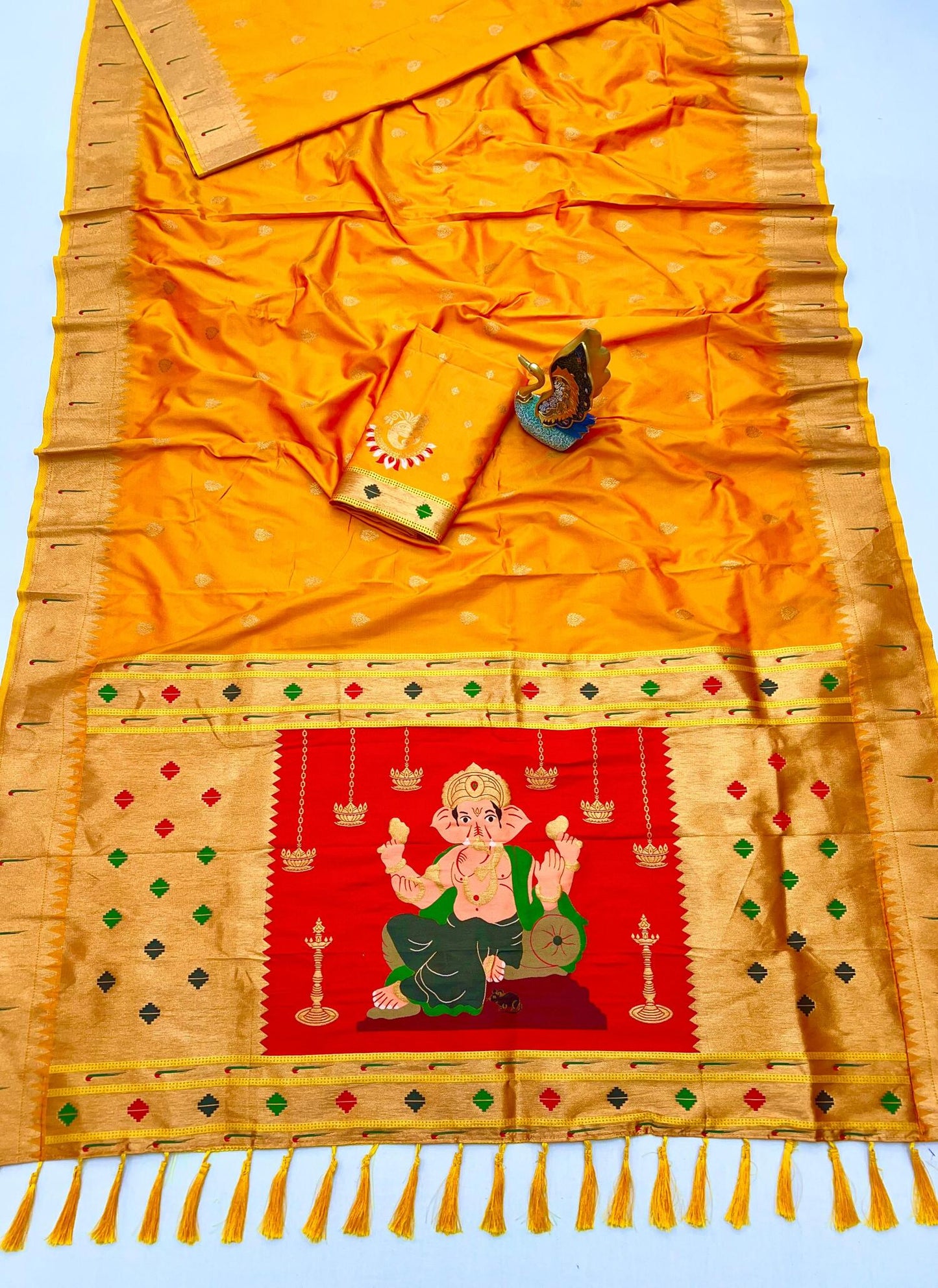 Confounding Orange Paithani Silk Saree With Eloquence Blouse Piece