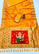 Confounding Orange Paithani Silk Saree With Eloquence Blouse Piece