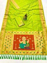 Grandiose Parrot Paithani Silk Saree With Stunner Blouse Piece