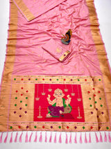 Quintessential Pink Paithani Silk Saree With Chatoyant Blouse Piece