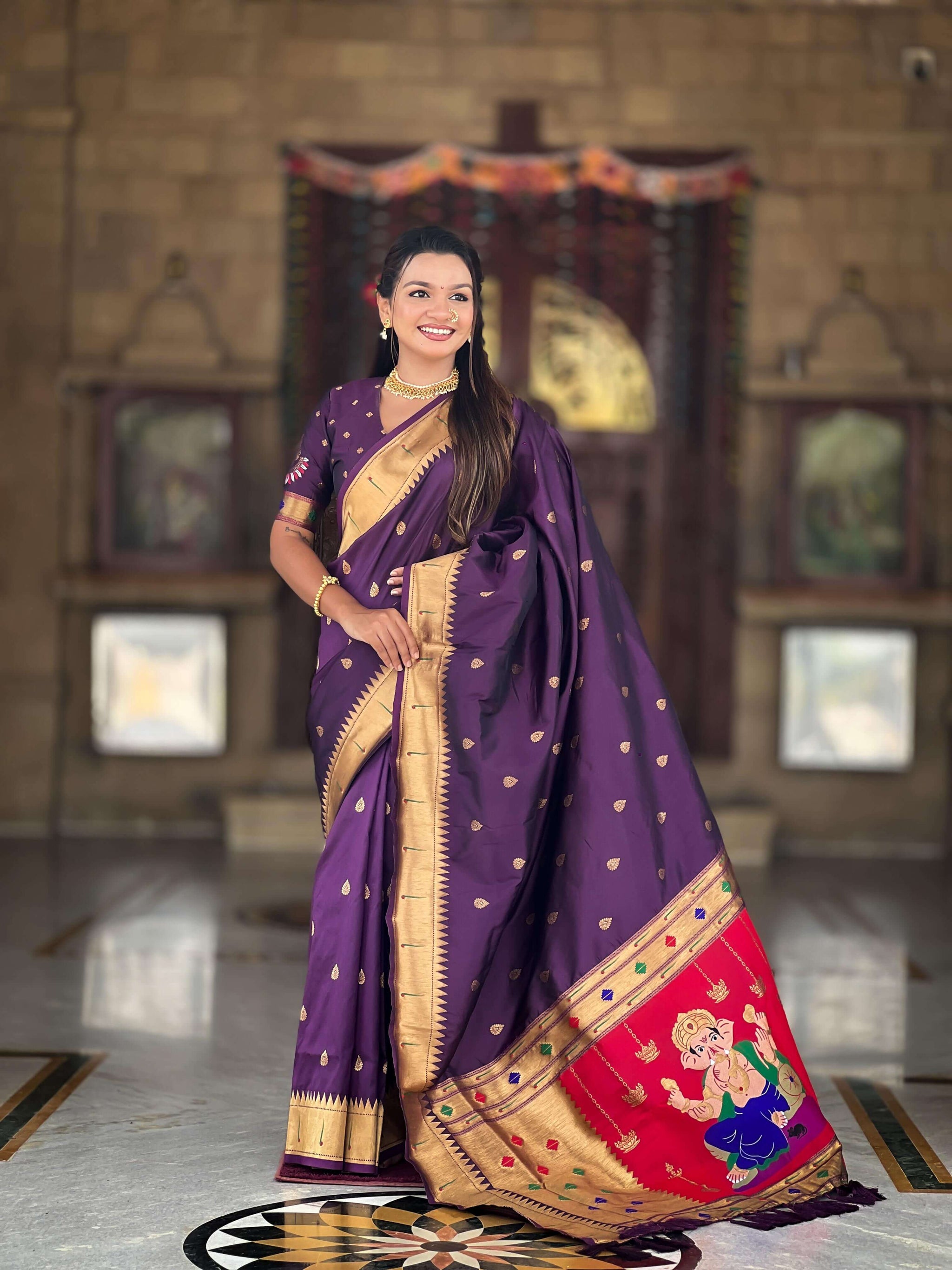 Enchanting Purple Paithani Silk Saree With Felicitous Blouse Piece