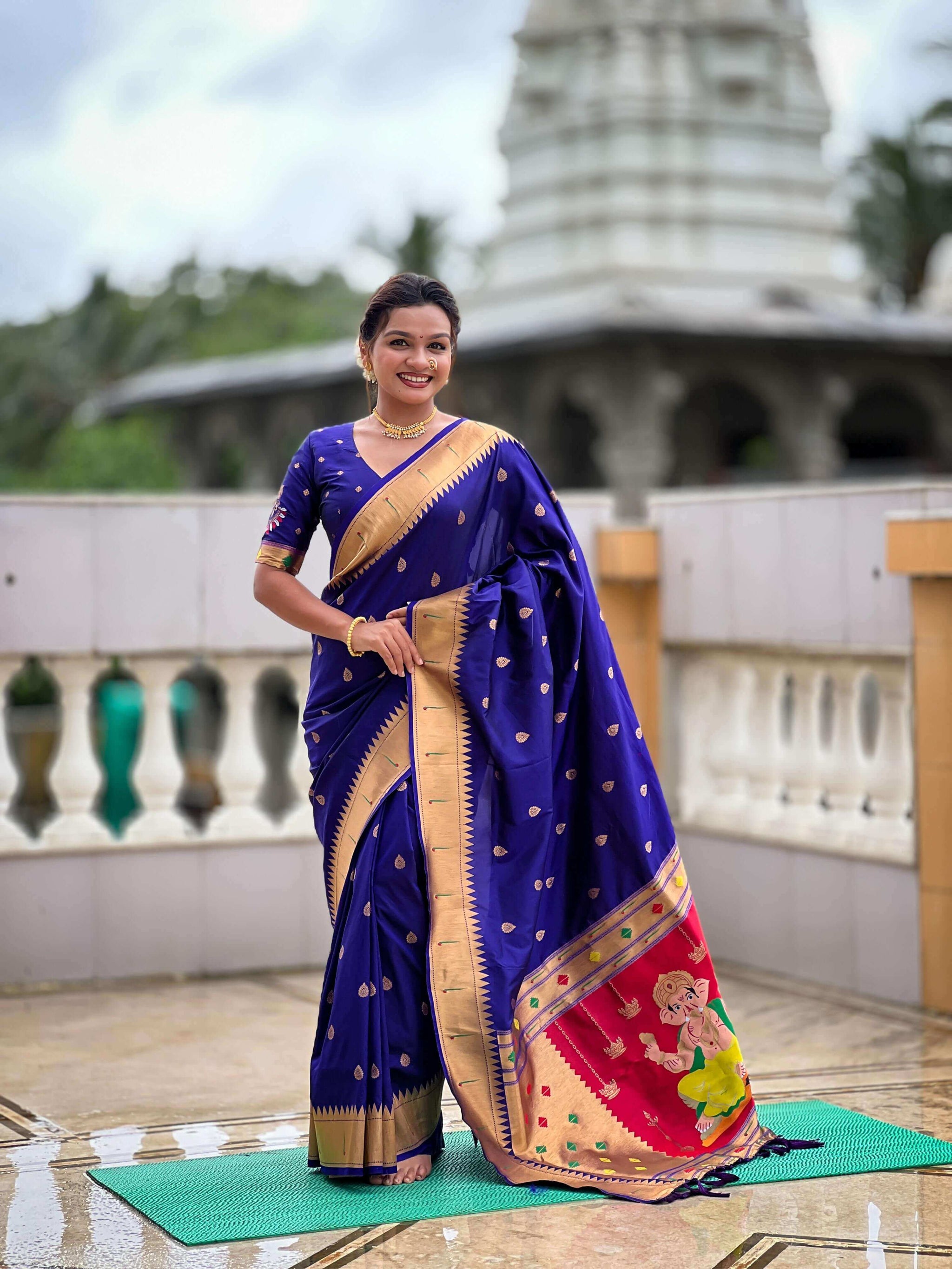 Adoring Royal Blue Paithani Silk Saree With Murmurous Blouse Piece